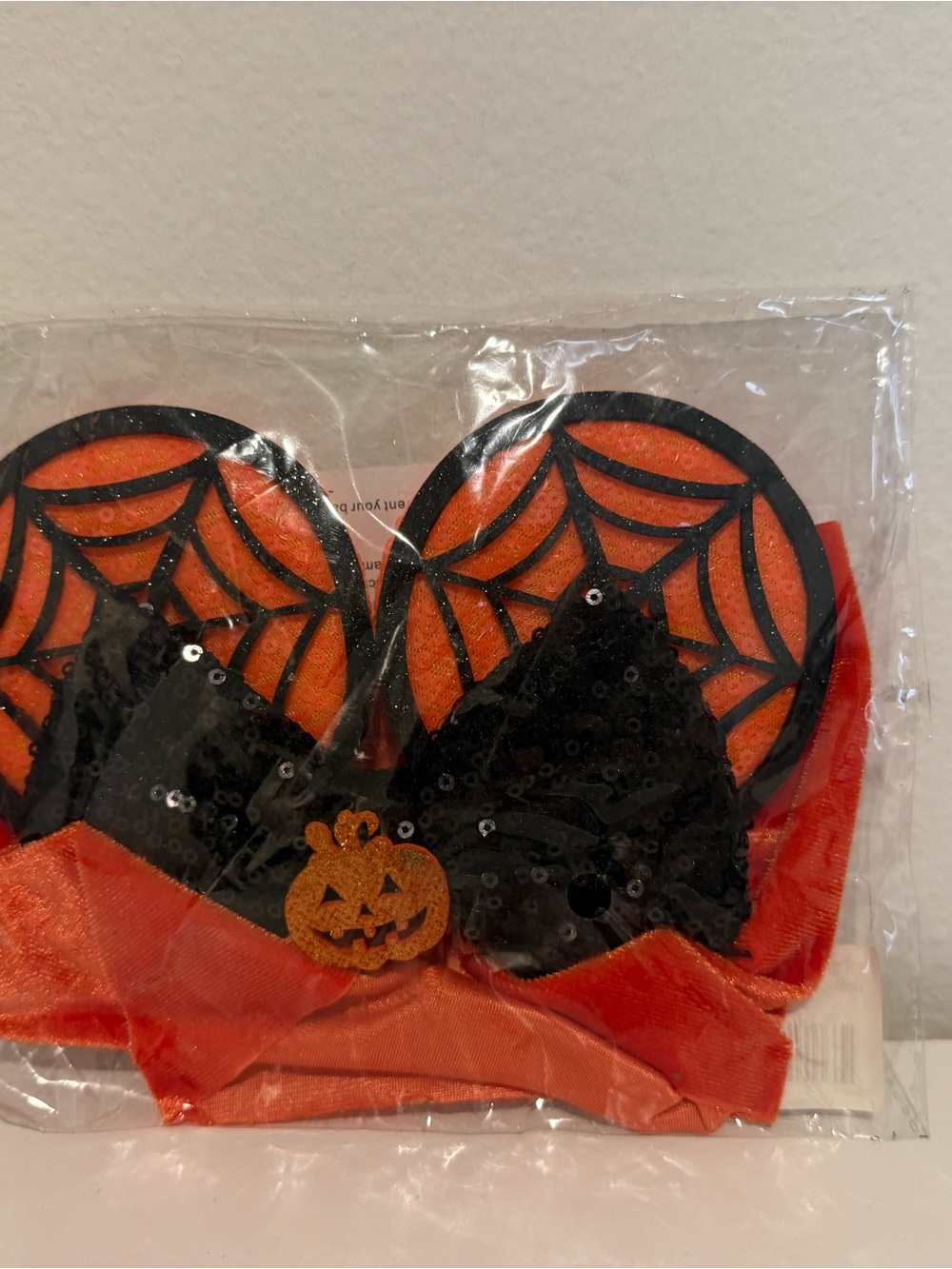 NWT Disney Orange and Black Halloween Pumpkin Ear Headband Mickey ears